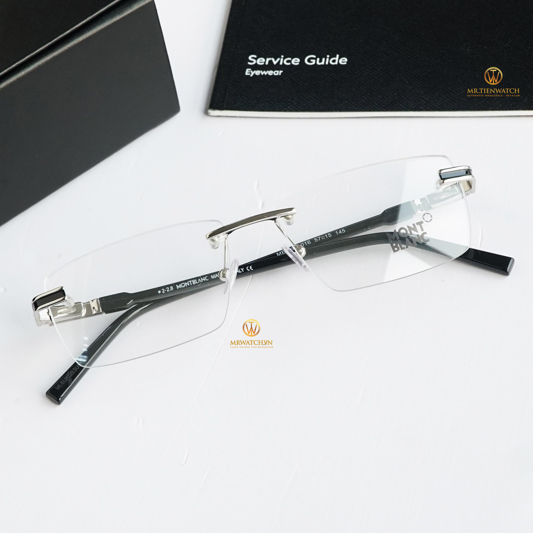 Gọng kính Montblanc Rimless Eyeglasses MB692 016 Palladium/Black 57mm chính hãng