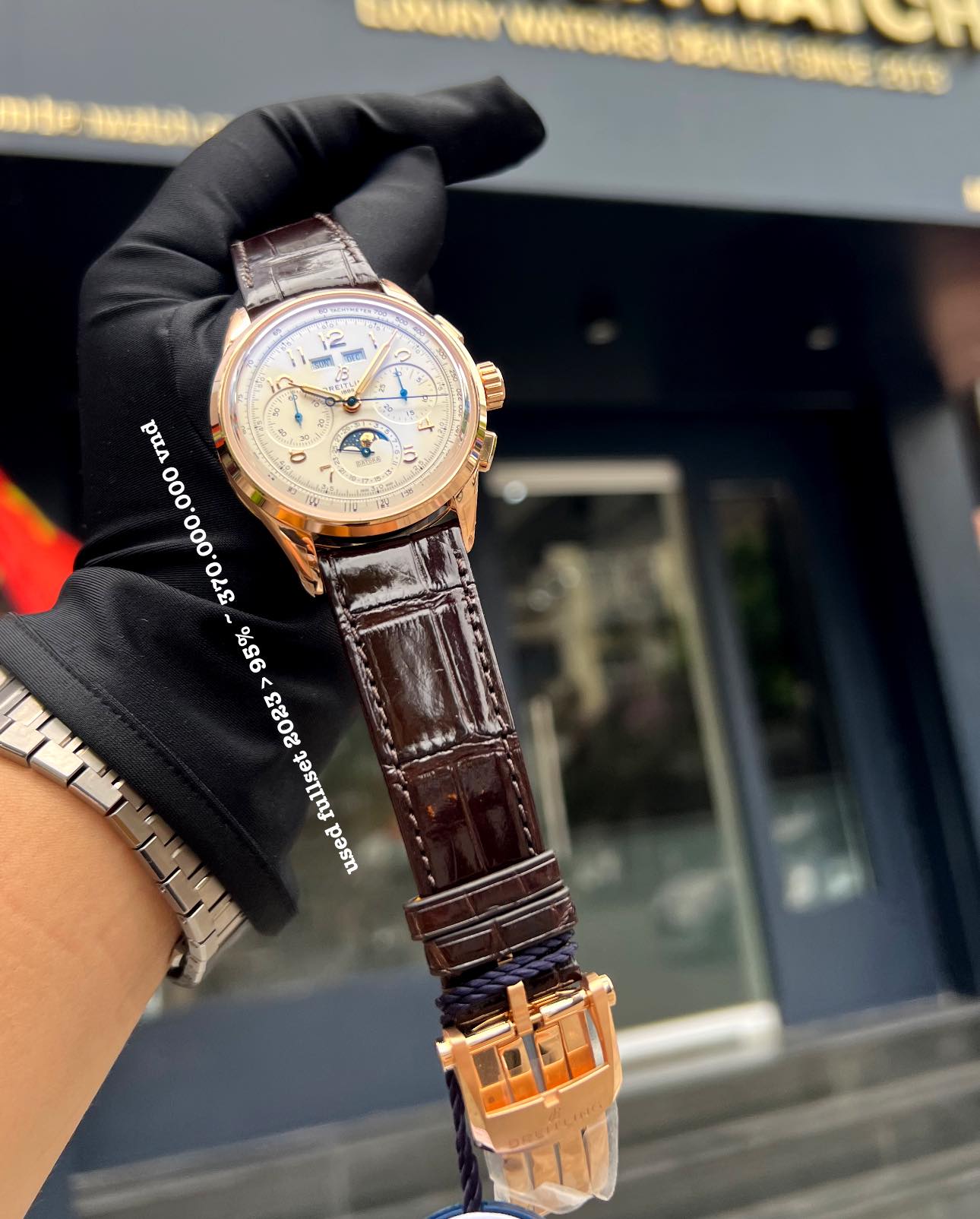 [Đã bán, có thể tìm Deal Best] Used Full Set BREITLING PREMIER B25 DATORA 42 RB2510371G1P1 Vàng đỏ Red Gold 18K, Full lịch ngày tháng thứ trăng sao